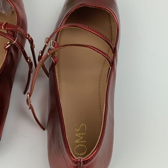 Womens Cherry Red Metallic Square Toe Double Strap Mary Jane Shoes/flats sz 11.5 - Picture 8 of 11